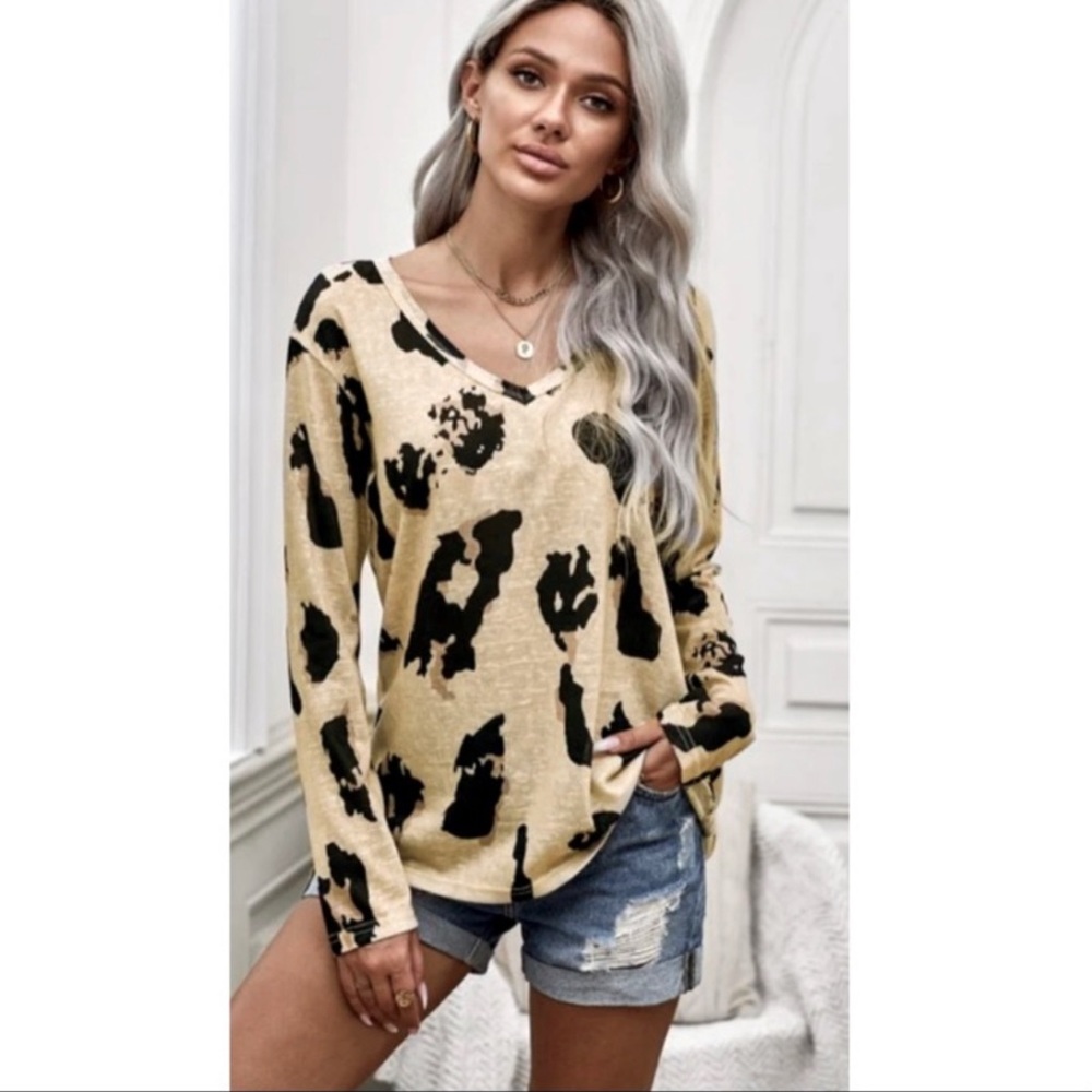 Leopard V-Neck Pullover Top - Picture 1 of 6
